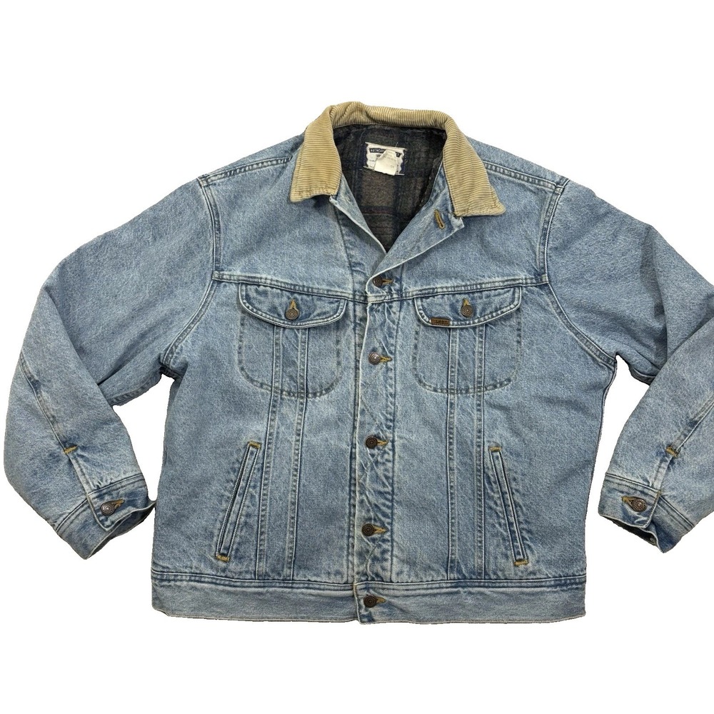 Vintage Lee Denim Jean Jacket Mens Large 90s Flannel Lined Light Washed